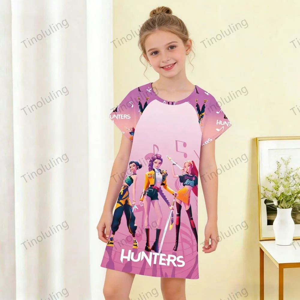 

Модные платья для девочек, летняя одежда для девочек, удобное и мягкое платье, детское платье с рисунком Kpop Demon Hunters, детские ночные рубашки