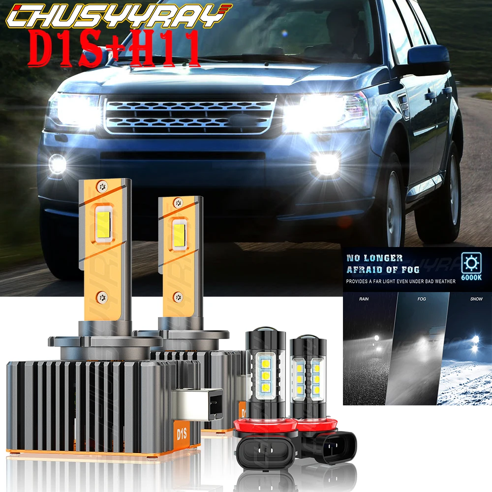 

CHUSYYRAY Car lights Compatible For Land Rover LR2 LR3 2008-2010 D1S+H11 LED Headlight HID High/Low Beam+Fog LED Light 4x Bulb