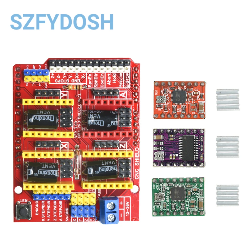 CNC Shield V3 Engraving Machine / 3D Printer / + 4pcs A4988 / 4pcs DRV8825 Stepper Motor Driver For Arduino