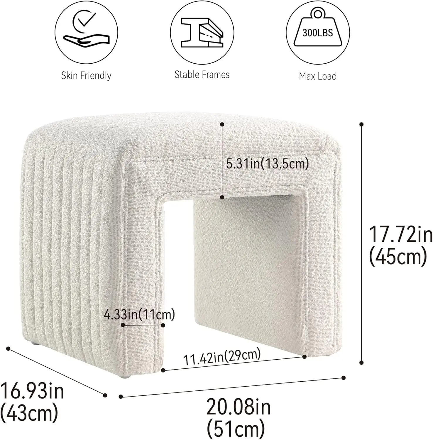 Modern Vanity Stool Ottoman Wooden Legs Fully Home Furniture for Makeup Room Living Room Entryway