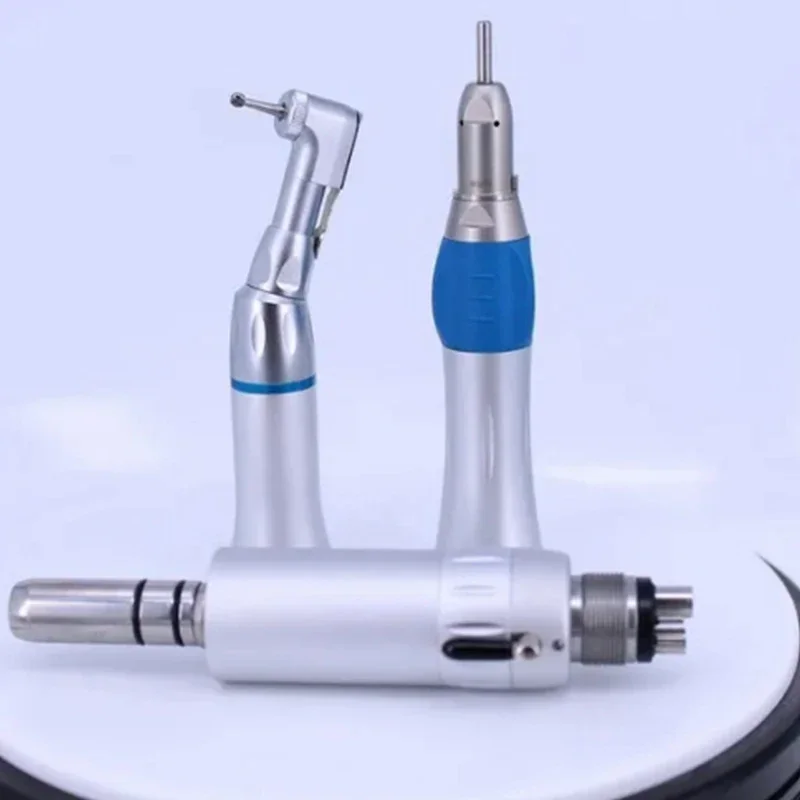 Dental Low Speed Air Motor Set Handpiece Straight Contra Angle Fit For Air Turbine Dental Lab Equipment 2/4Hole 1:1 Blue Ring