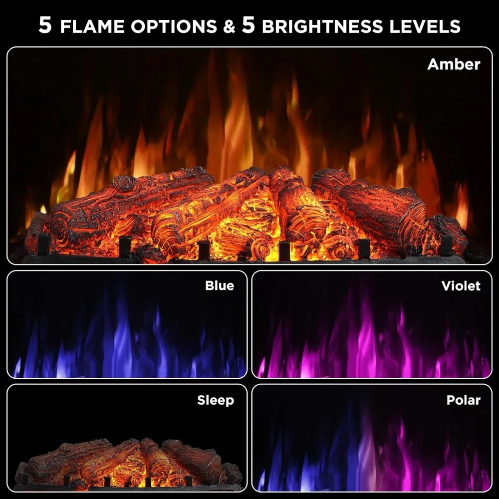 Pemanas Log perapian listrik dengan suara retak, kayu nanas realistis, warna api yang dapat diatur, kendali jarak jauh