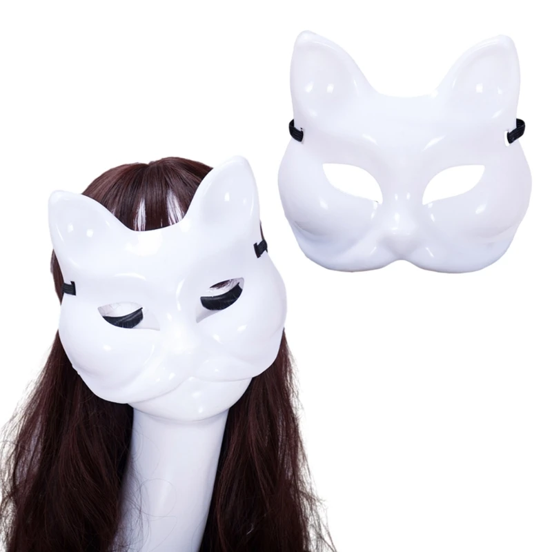 

DIY White Masks Cat Face Blank Hand Painted Masks Paintable Half Face Masquerade Masks for Cosplays Party Dropship
