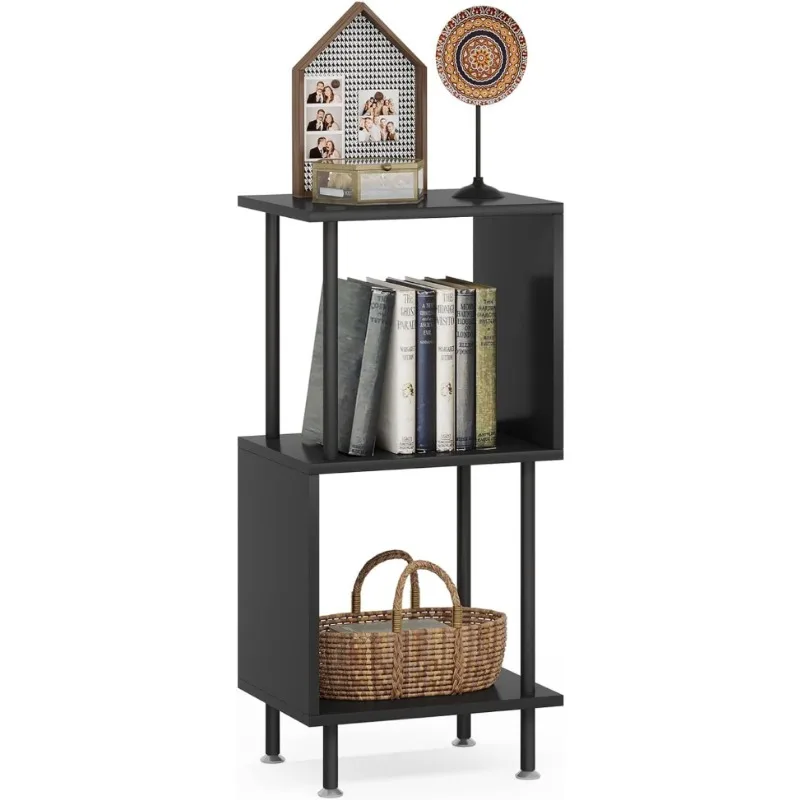 

3 Tier Modern Bookshelf, S-Shaped Bookcase,Small Book Shelf for Small Spaces, Unique Bookshelf for Storage Organizer