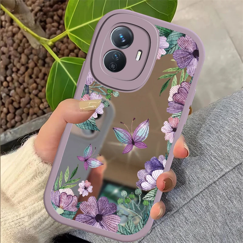 Phone Case For Vivo Y66 Y77 Y77E Y85 Y95 Y22 Y22S Y35 Y36 4G 5G Y31 Y53S Y50 Y51 2020 Y30 Y51A Mirror Flower Butterfly Cover