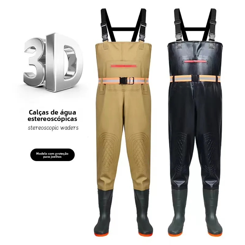 thickened-wear-resistant-wading-pants-half-body-overalls-fishing-waterproof-clothing-water-shoes-integrated-wading-pants