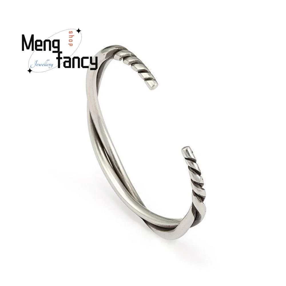 

Thai Silver Handmade Twist Bracelet Male Fashion Retro Open Bracelet Niche Design Exquisite Popular Luxury Quality Fine Jewelry