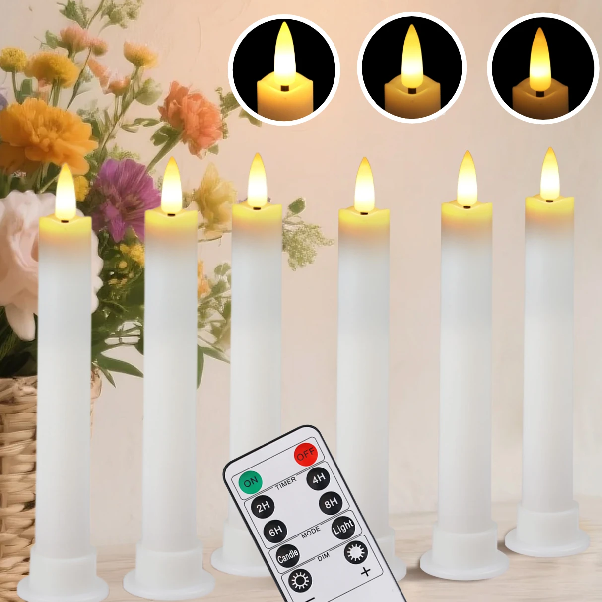 

Упаковка из 6 беспламенных мерцающих конических свечей с 10-клавишным дистанционным управлением, светодиодные 3D-крутовые оконные свечи для рождественской свадьбы, домашнего декора