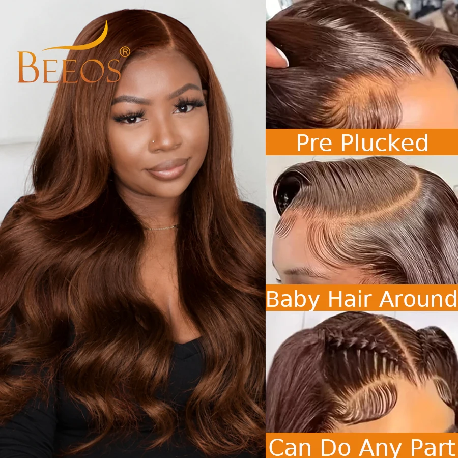 Chestnut Brown Ultra Fitted 13x6 Real HD Lace Frontal Human Hair Wigs Body Wave Human Hair Colored Deep Part Pre Plucked Remy
