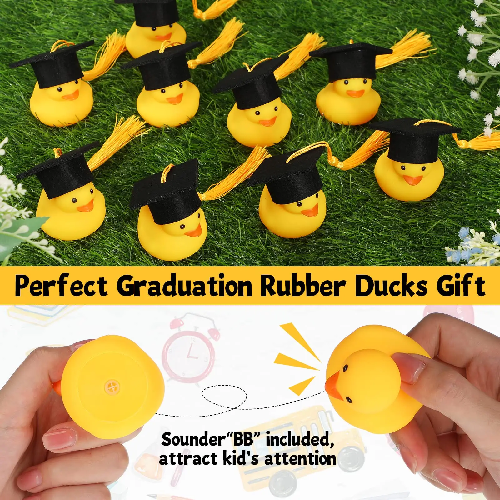 100 Pcs Graduation Rubber Duck with Grad Cap Grad Party Bath Rubber Duck Car Rubber Duck for Grad Gift Party Car Dashboard Decor