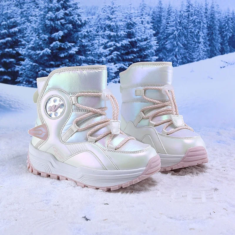 Venda quente meninas botas de inverno crianças botas de neve quentes esporte moda sapatos de couro crianças botas de neve para meninos moda tênis