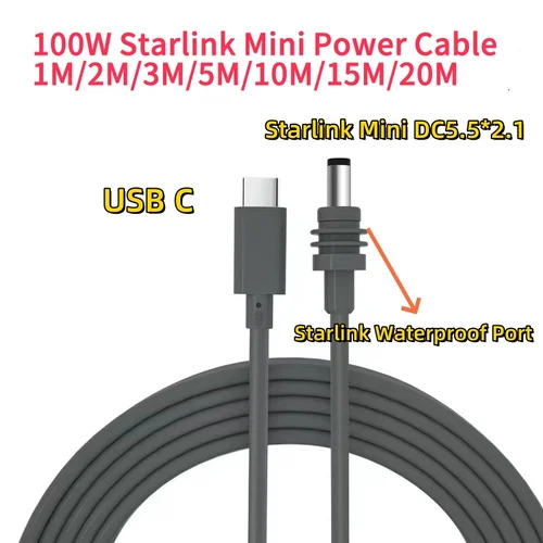 스타링크 미니 방수 충전 케이블, PD 100W 스타링크 미니 케이블, USB C-DC 전원 케이블, 1M, 2M, 3M, 5M, 10M, 15M, 20M 