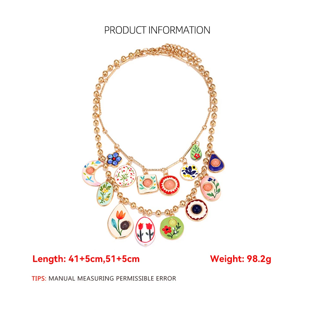 Persönliches Design Geometrische Metall-Halsketten mit Mehrfarbigen Handbemalten Blumenanhängern für Frauen 2026 Trend Schmuck-Accessoires – Detail 3