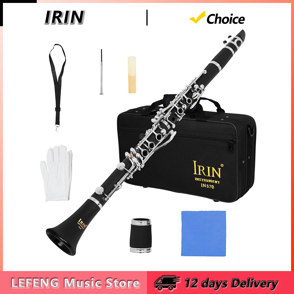 

IRIN IN-570 17 Key Bb Clarinet Bakelite B Flat Clarinet Woodwind Instrument with Case Reeds Strap Cloth Parts & Accessories