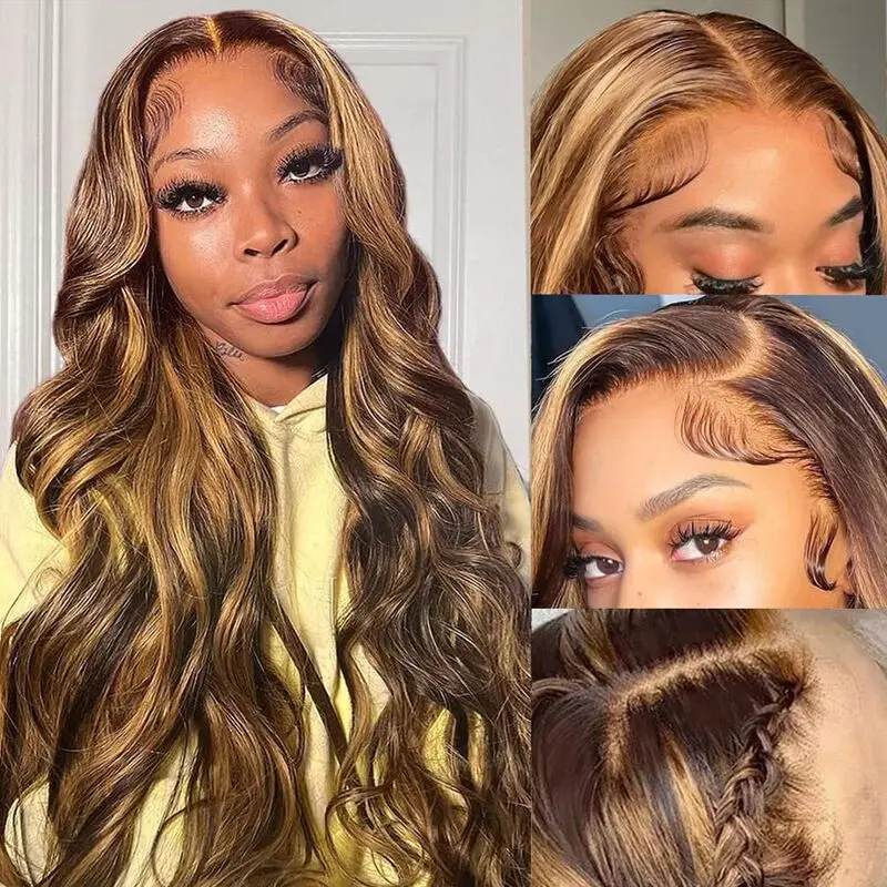 13x4 Body Wave 4/27 Ombre HD Lace Frontal Human Hair Wigs Brazilian Highlight 13x6 Transparent Lace Front Wig For Women 200%