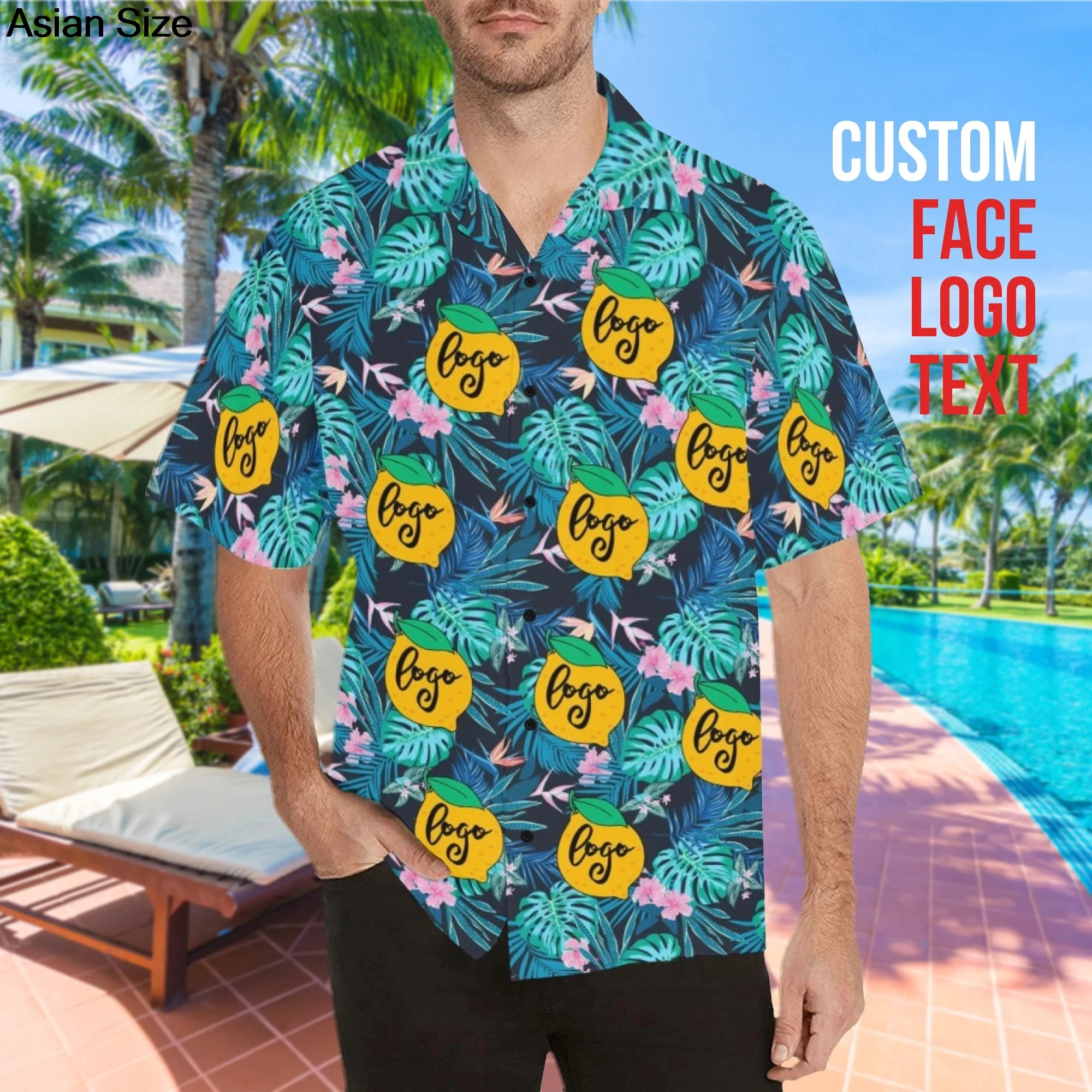 Custom Your Logo 2025 Leaves Graphic Hawaii Shirts For Men Personalized Diy Photo Tropical Aloha Shirts Mens Beach Shirts