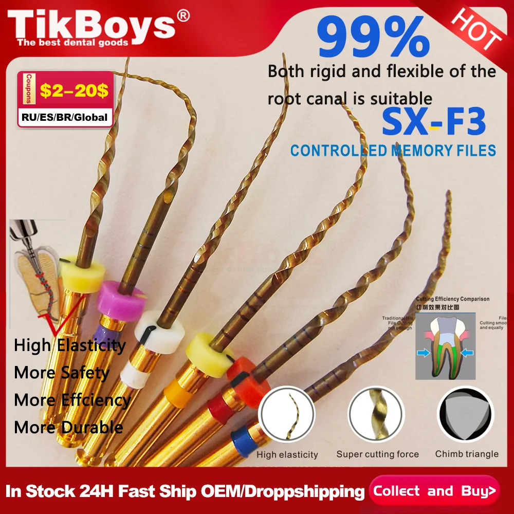 

6pcs/Box SX-F3 F4 F5 31MM Dental Root Canal File Heat-Activated Rotary Nitinol Tooth Pulp Files Engine Endodontic Material Tools