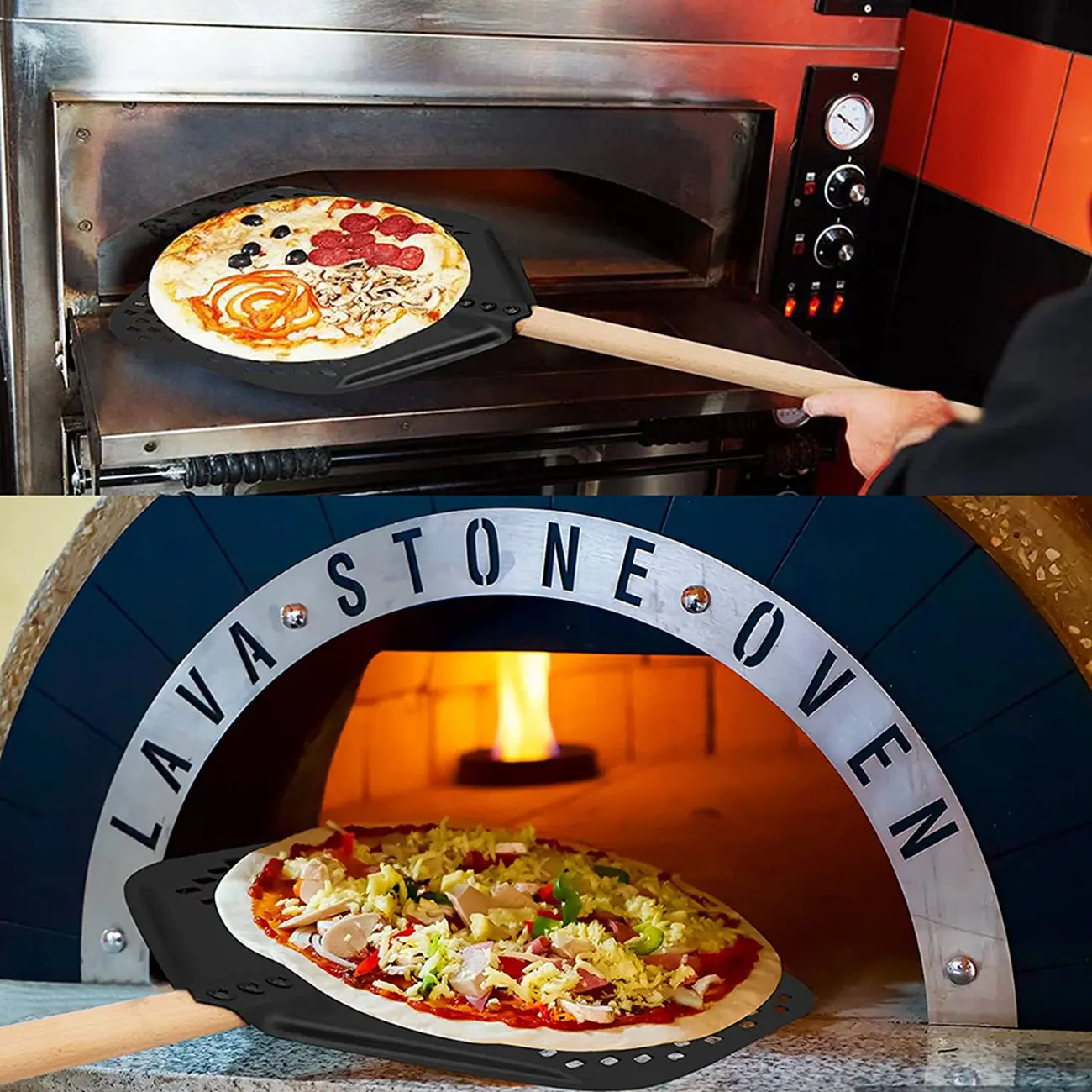 

BHTS-Pizza Peel, перфорированная лопатка для пиццы, прямоугольная лопаточка для вращения пиццы со съемной, для 12-дюймовых любителей пиццы и хлеба