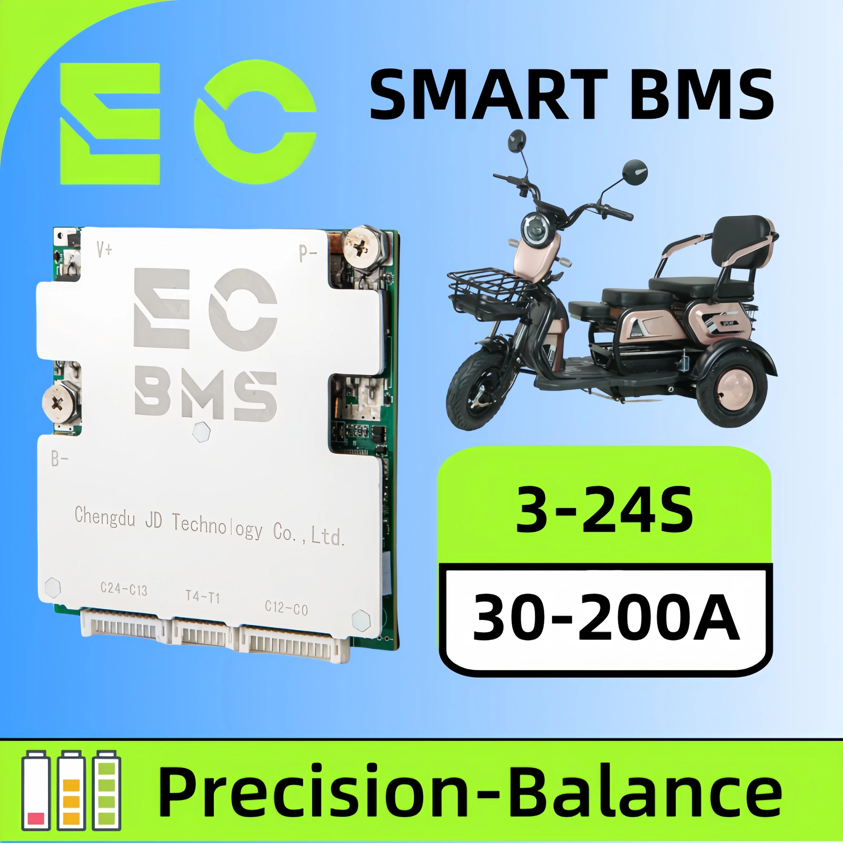 ECBMS E-Bike BMS Bluetooth Active Balance Battery Monitor 3-12S 50-150A 24V 48V LiFePO4 Li-ion Portable E-Bike Battery Pack