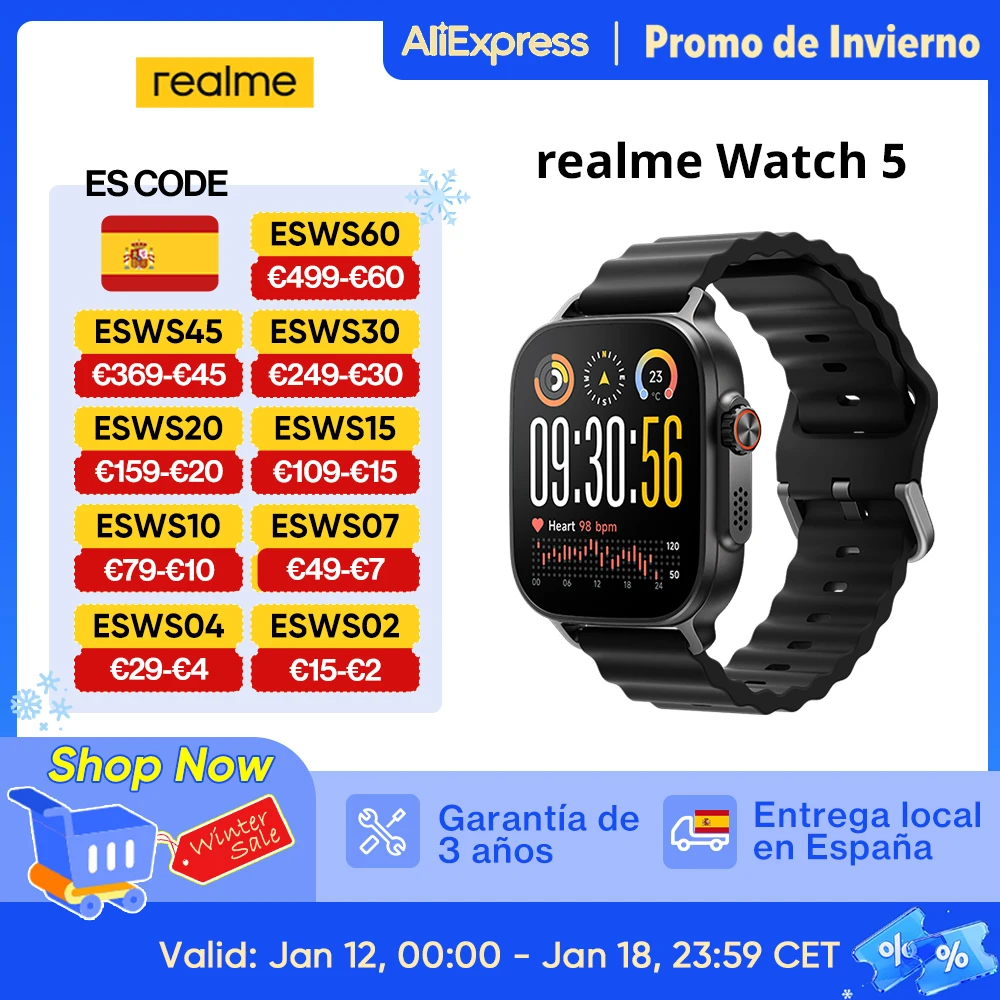 Versión global realme Watch 5 Smartwatch Brújula y GPS independiente con 5 GNSS Pantalla AMOLED de 1,97 pulgadas Hasta 14 días de duración de la batería IP68