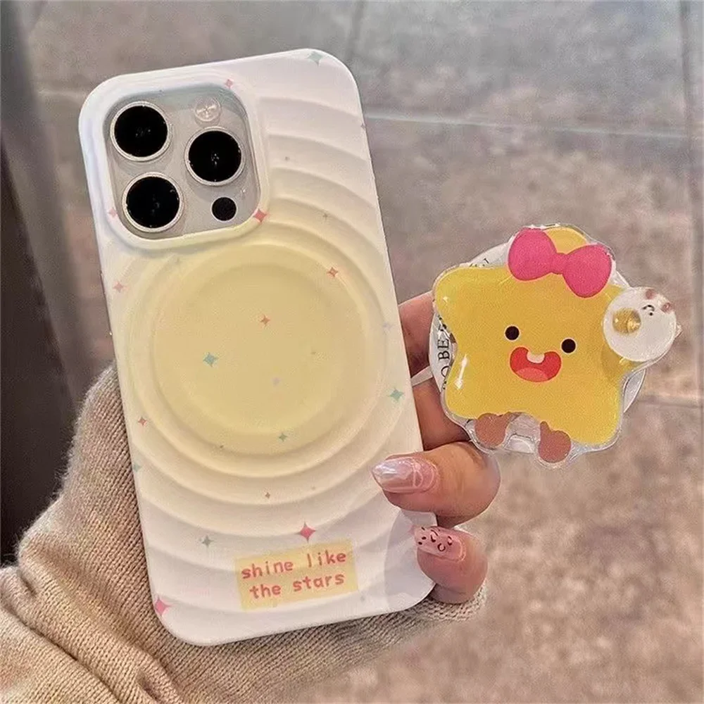 Милая 3D забавная желтая звезда с вращением для Magsafe, магнитная подставка для телефона Griptok Grip Tok, подставка для iPhone 16, чехол для беспроводной зарядки, держатель