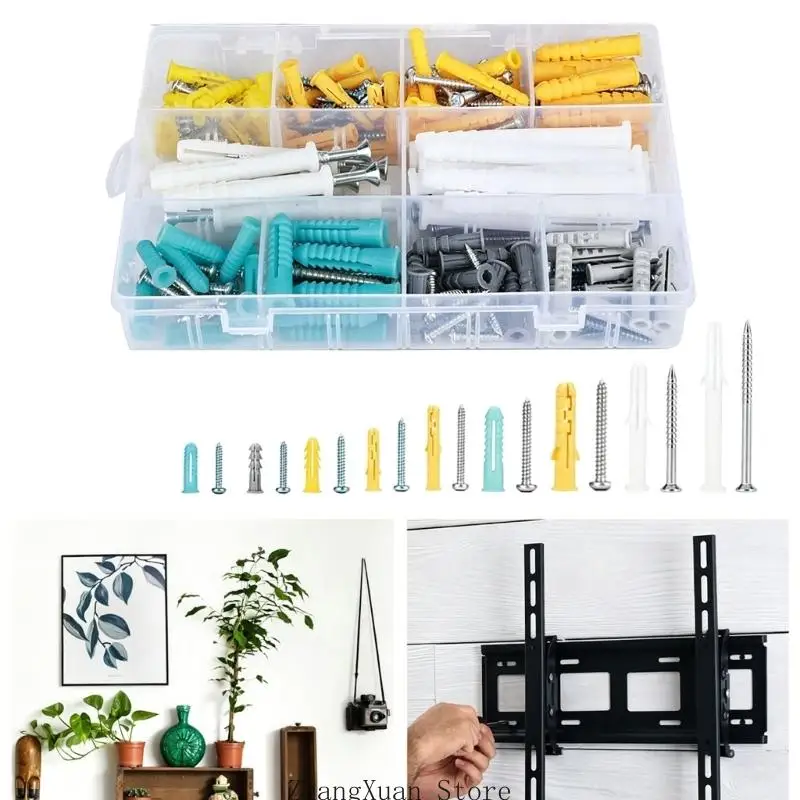 Set mit Befestigungsschrauben und Dehnhülsen für den Haushalt, 200 Stück, sortiertes Wandmontagezubehör Koffer für hängende – Detail 9