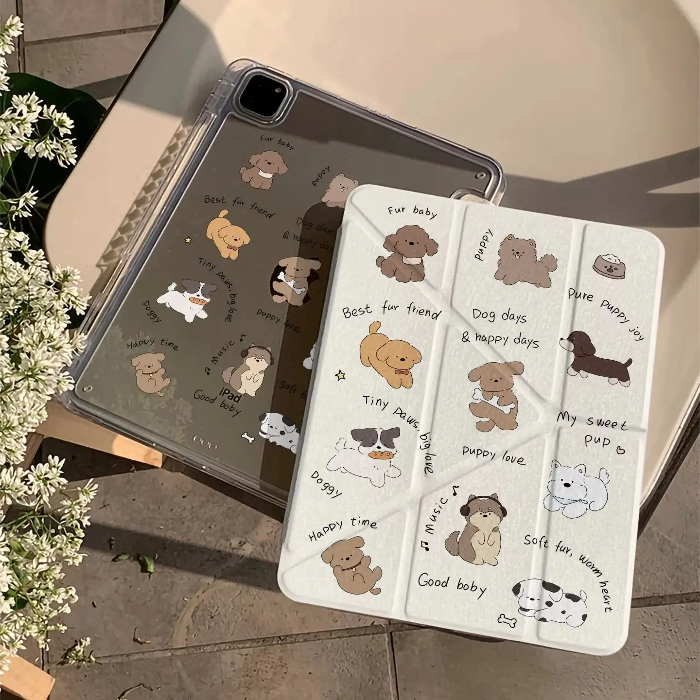 Cute Happy Dog Tablet Case For iPad Pro 11 12.9 13 A16 M2 M4 M3 M5 Shell 8.3 9.7 10.2 5/6/7/8/9/10/11th Mini Air 3 4 5 6 7 Cover