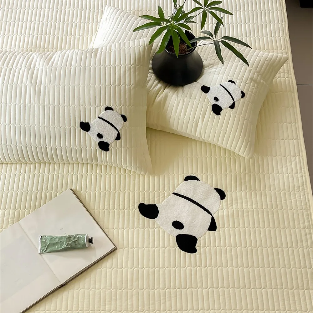 Cartoon Panda Embroidered Cotton Mattress Protective Cover with High Home Quilted Bed Sheet