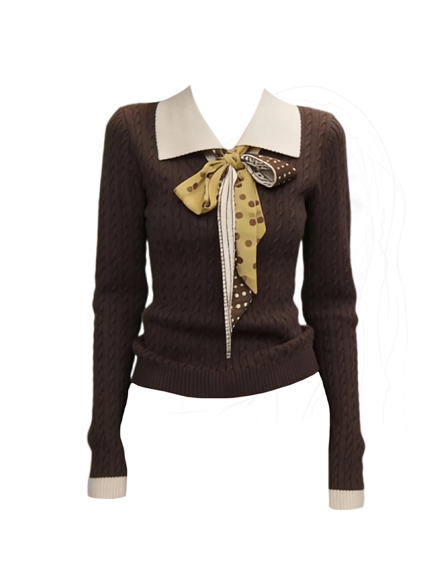 

Women Brown T-shirt Y2k Gyaru Knitwear Tee Top 2000s Vintage Aesthetic Long Sleeve Oversize Knit T-shirt Clothes Spring Autumn