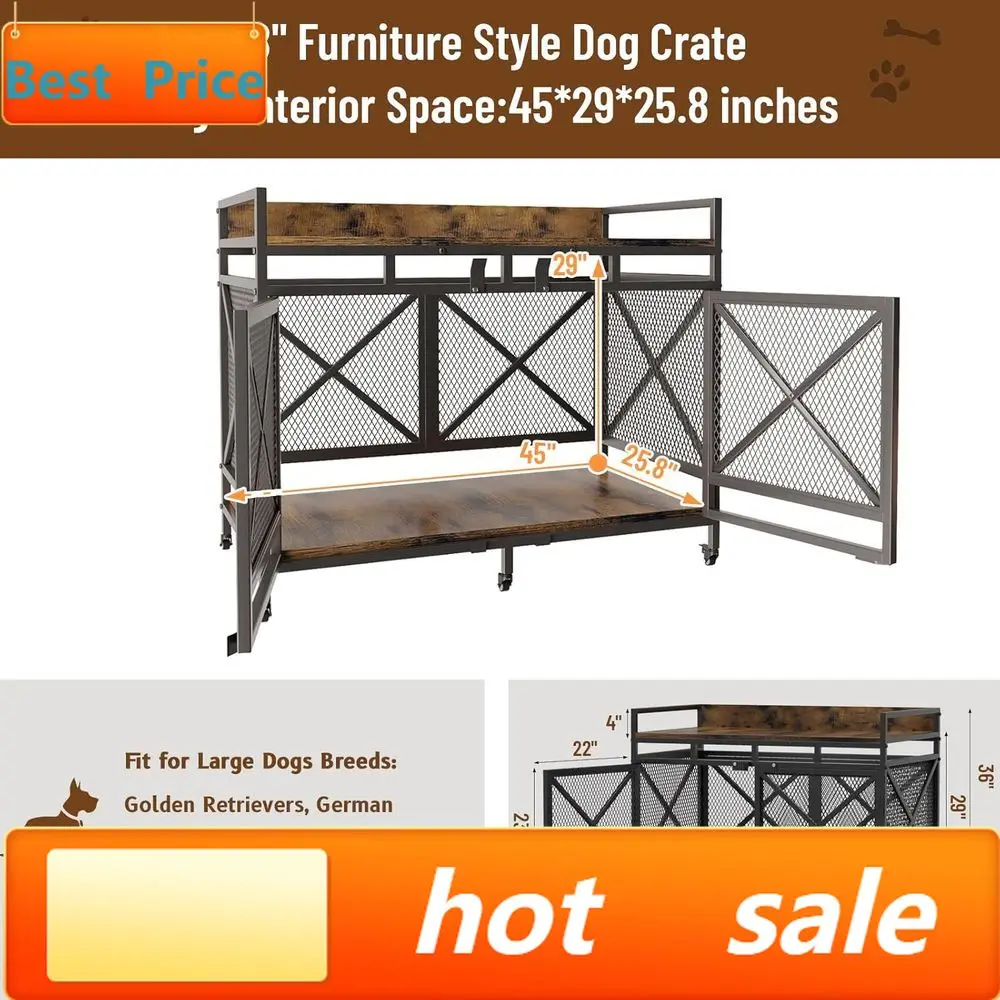 

PromotionPromotion48 Heavy-Duty Indoor Wooden Dog Crate with Wheels, XL for Large Dogs, Brown Decorative Pet End Table