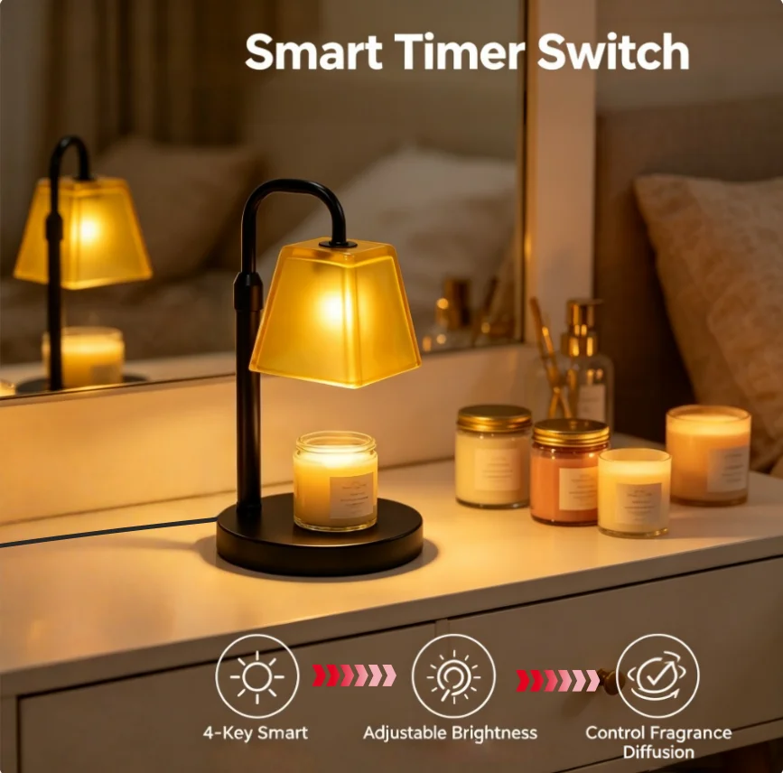 

Flameless Candle Warmer Lamp US Plug 110V with Timer, Adjustable Brightness Control Temperature Wax Melting Speed, Lemon Yellow Glass Shade Electric Aromatherapy Lamp, Safe for Pets Kids Bedroom Office