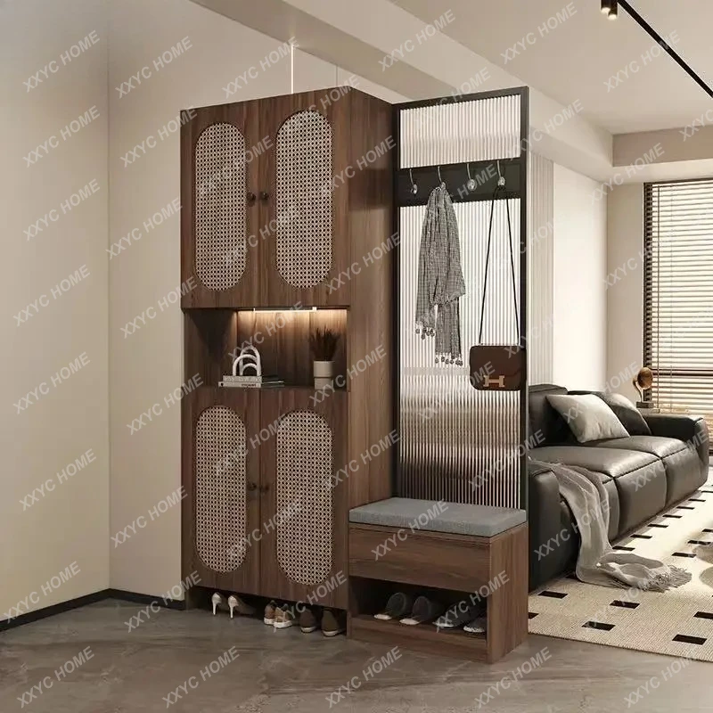 

XZ medieval solid wood water pattern glass screen partition cabinet entry living room entrance cabinet household shelter