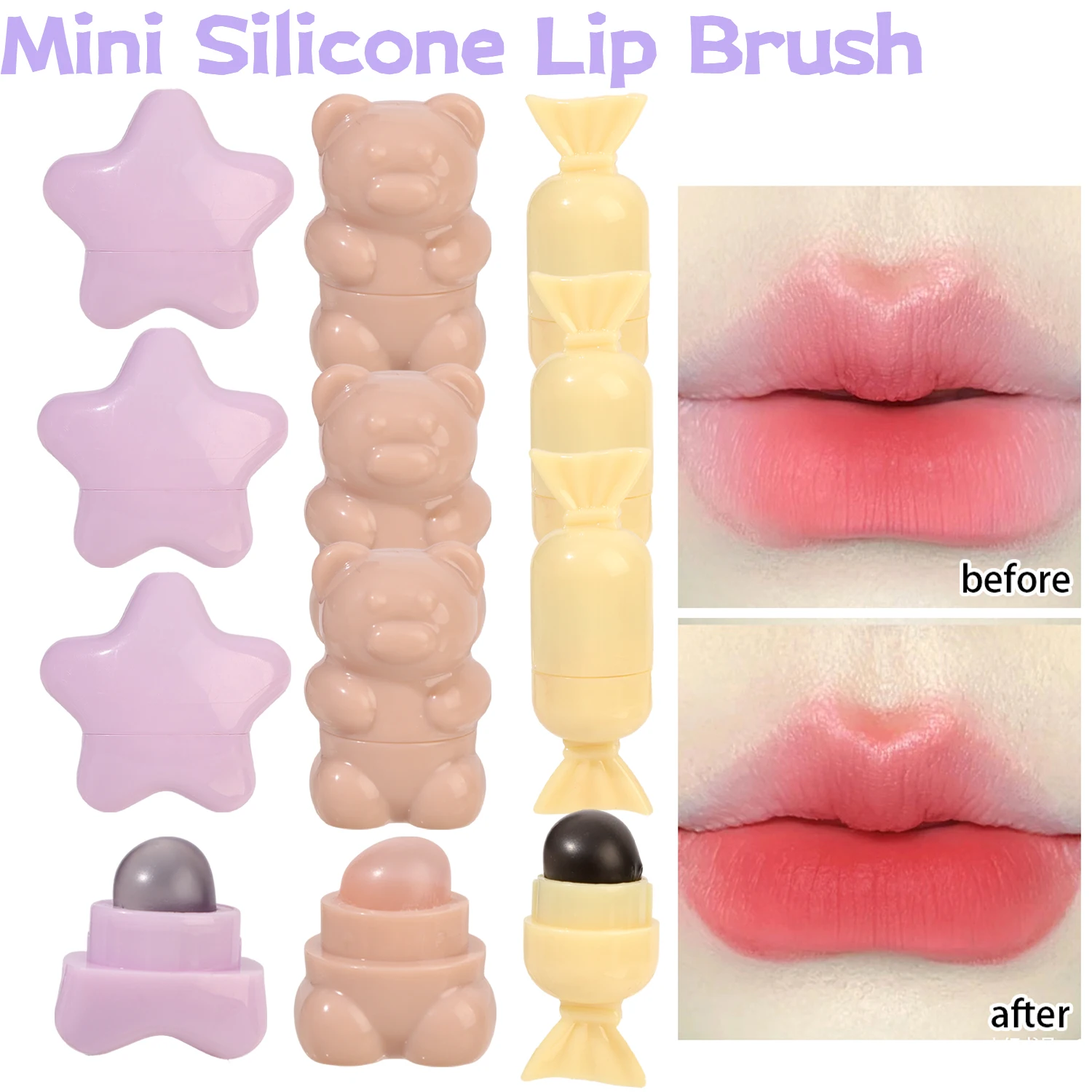 فرشاة شفاه صغيرة لطيفة من السيليكون Q فرش مكياج ناعمة لأحمر الشفاه ورأس مستدير وأشكال لطيفة وفرش خافي عيوب البشرة بزاوية كرتونية أدوات تجميل #2