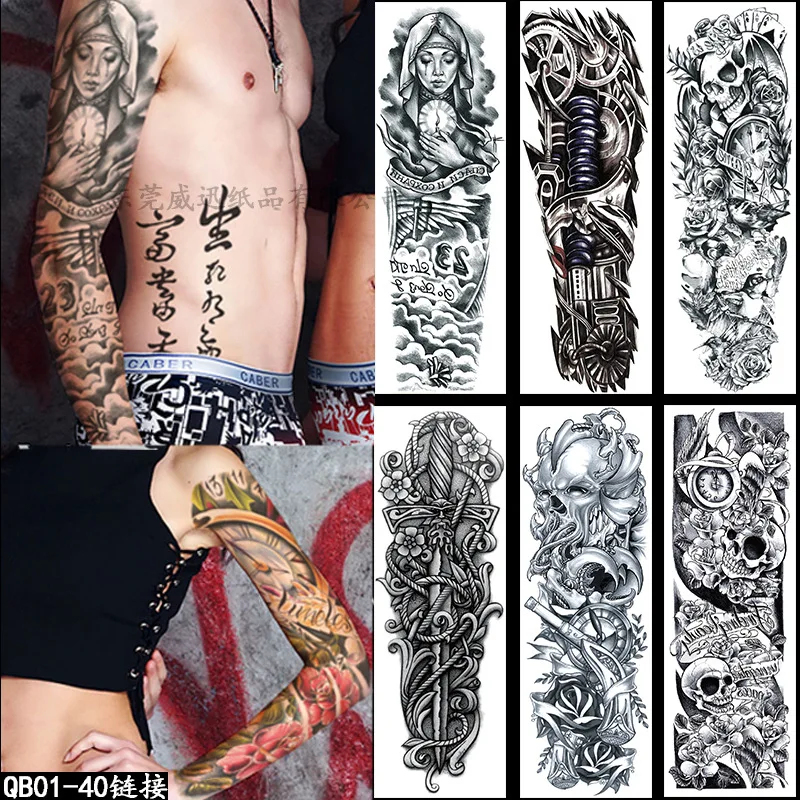 

Full Arm Temporary Tattoo Large Arm Sticker Waterproof Realistic Skeleton Halloween Design Body Art Stickers for Party Festival