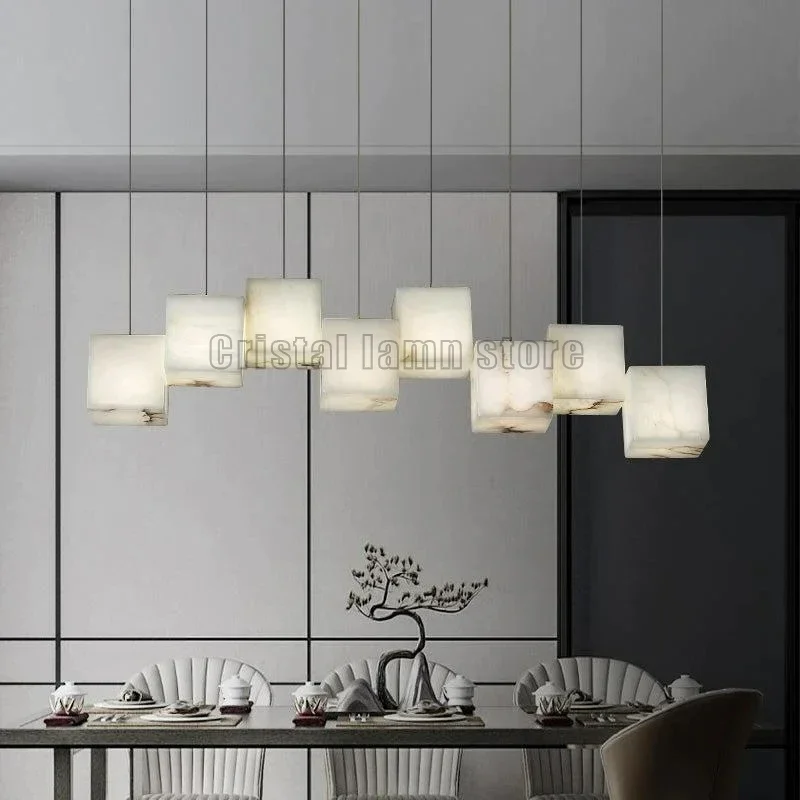 

Modern Minimalist Design Alabaster Chandeliers Linear Led Chandelier Suitable For Restaurants Pendant Light Kitchen Island