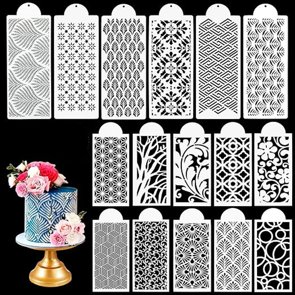 

Fondant Cake Mesh Stamps Stencils Embossing for Decorating Tool Plastic Spray Mold Wedding Cookies Chocolate Drawing Painting