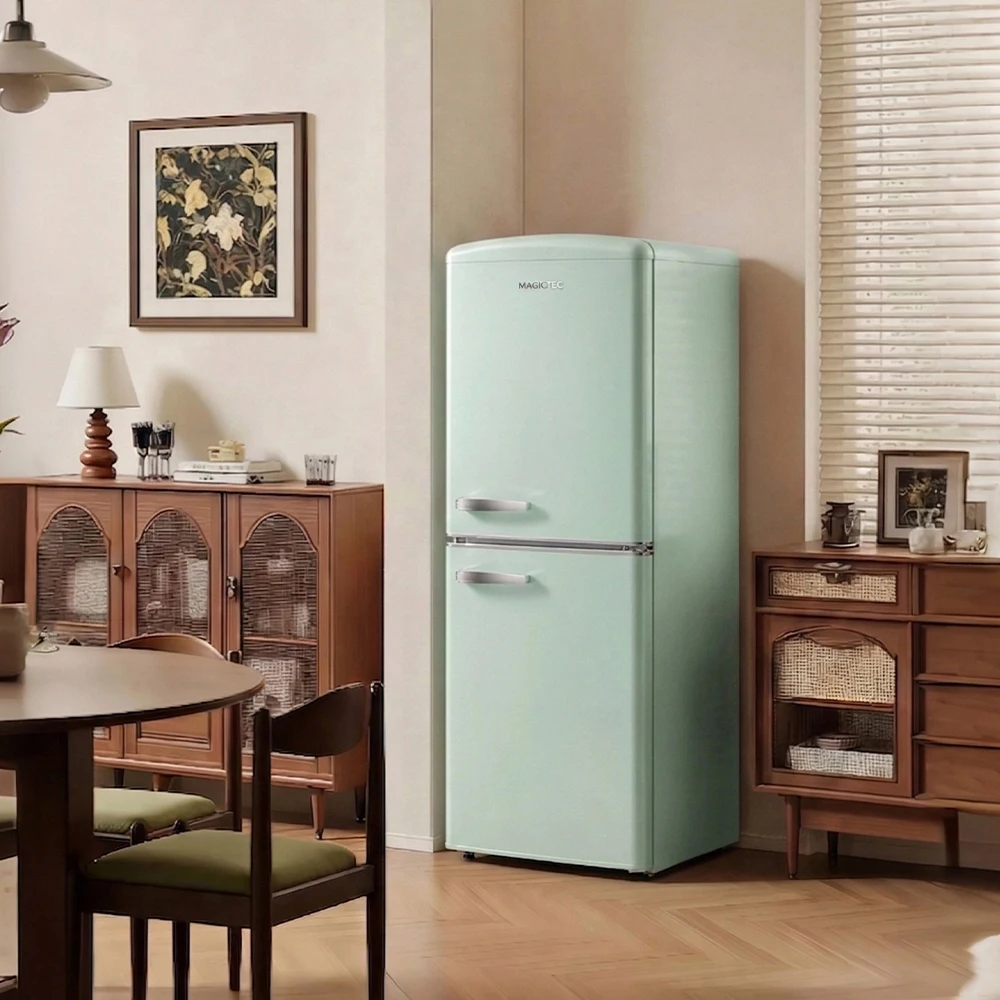 

%# Retro 160L Frost-Free Energy Efficient Electric Refrigerator MDRF160-RE Stainless Steel 2-Door Bottom Mount Freezer Air Cooli