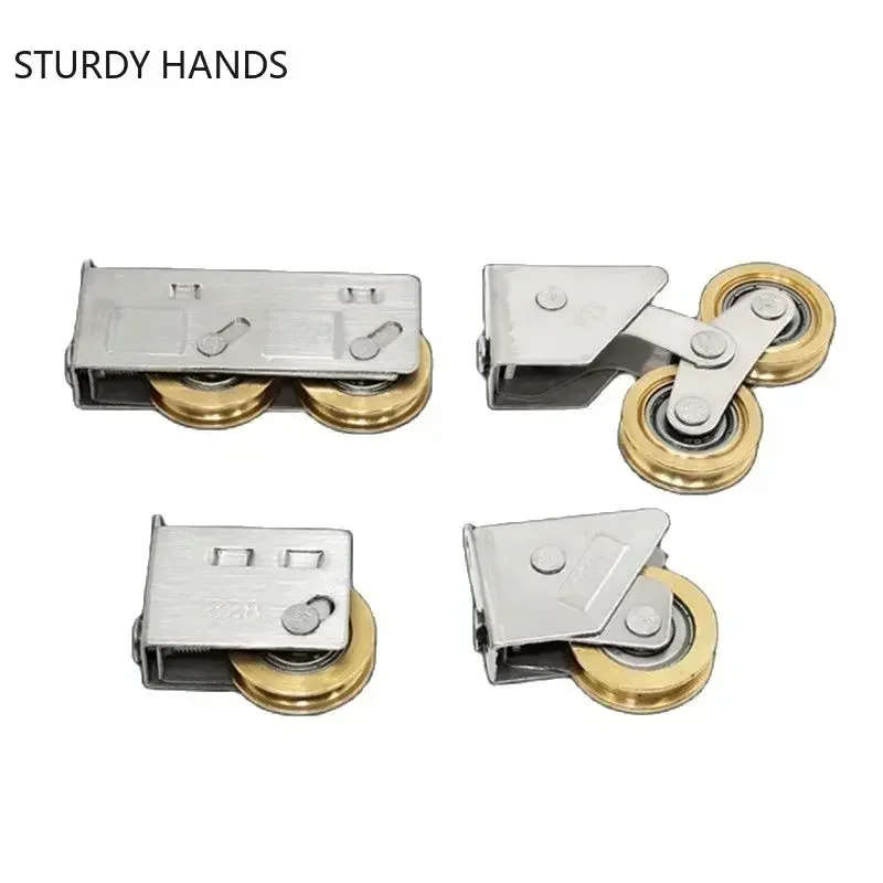 4pcs Stainless Steel Double Copper Wheel Bearing Rollers Sliding Door and Window Pulley Shower Door Roller Furniture Hardware