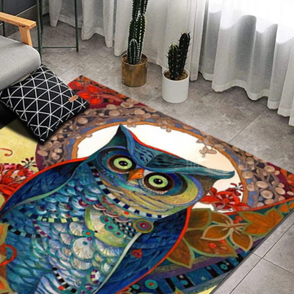 Savanna Animal Colorful Owl It Stands Among The Flowers Non Slip Flannel Floor Rugs By Ho Me Lili