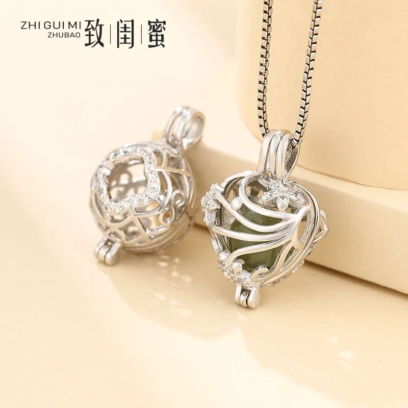 s925-sterling-silver-pendant-holder-waxed-pink-crystal-floral-design-faionable-pearl-daisy-four-le-clover-pendant-jewelry