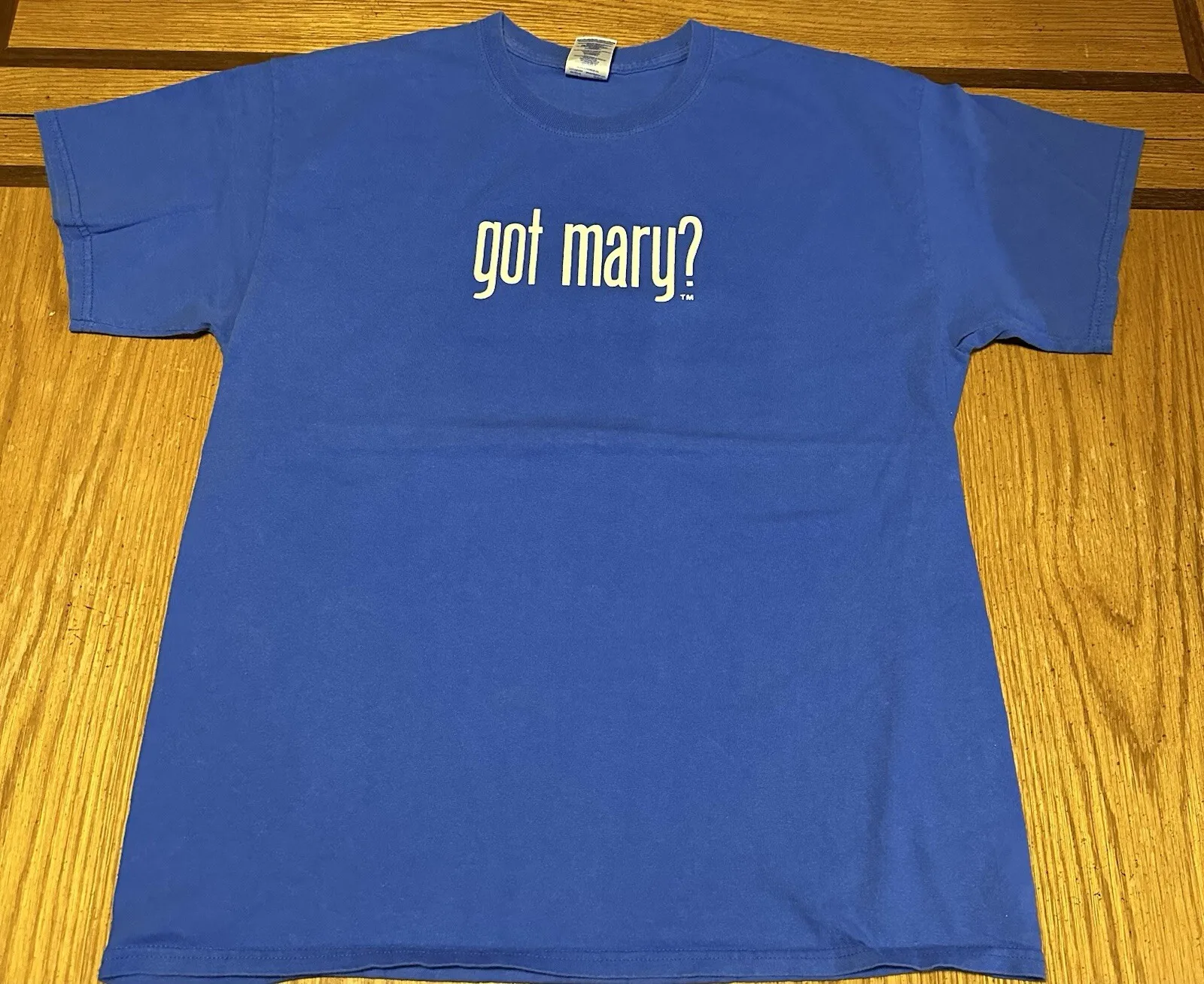 ¿Tienes a María? Camiseta She’s Got Your Back, azul que brilla en la oscuridad, Virgen María, talla L