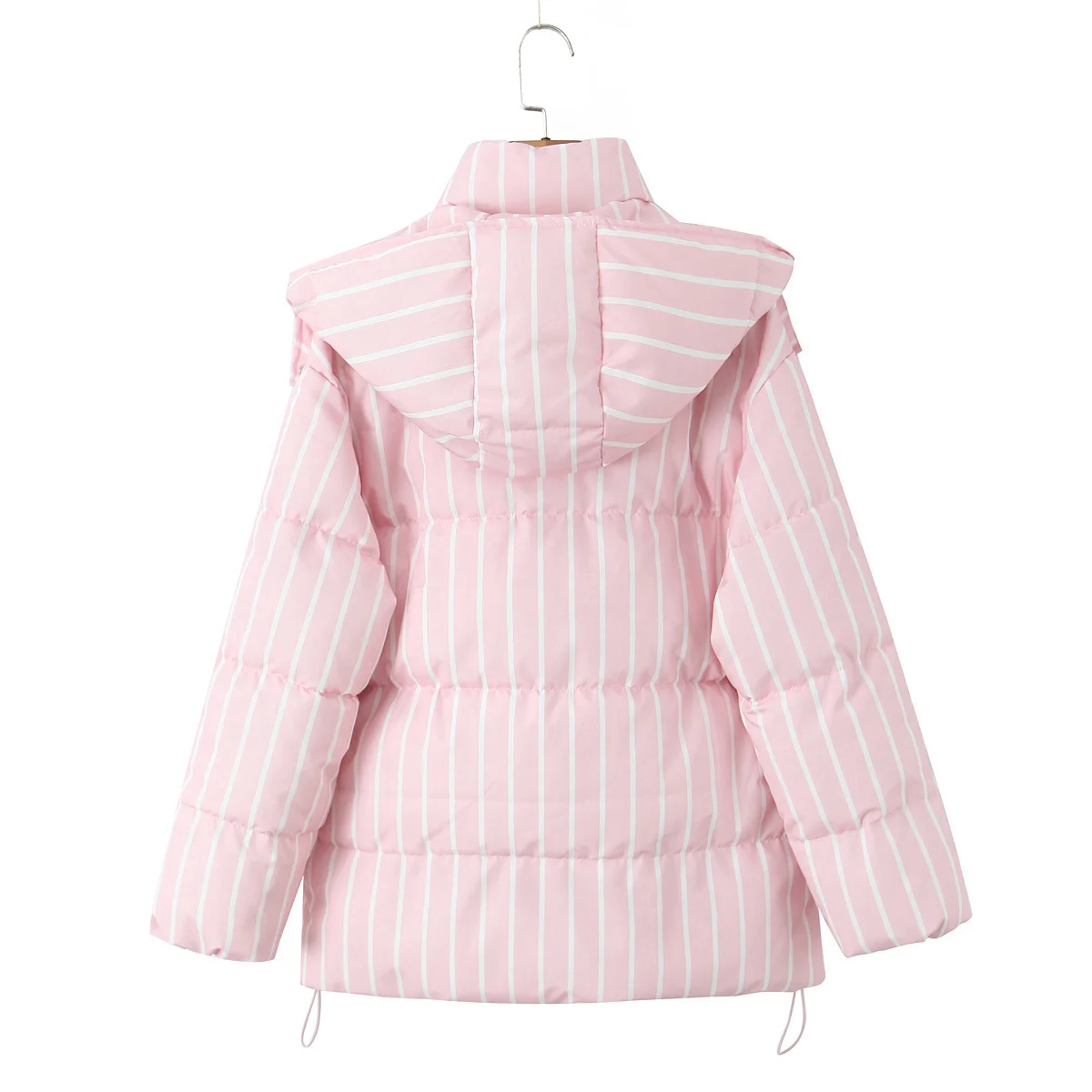 Maxdutti Fashion Woman Clothes Tops Ins Fashion Blogger Pink Striped Bread Coat Women's Jacket Loose Hooded Parka Coat Women