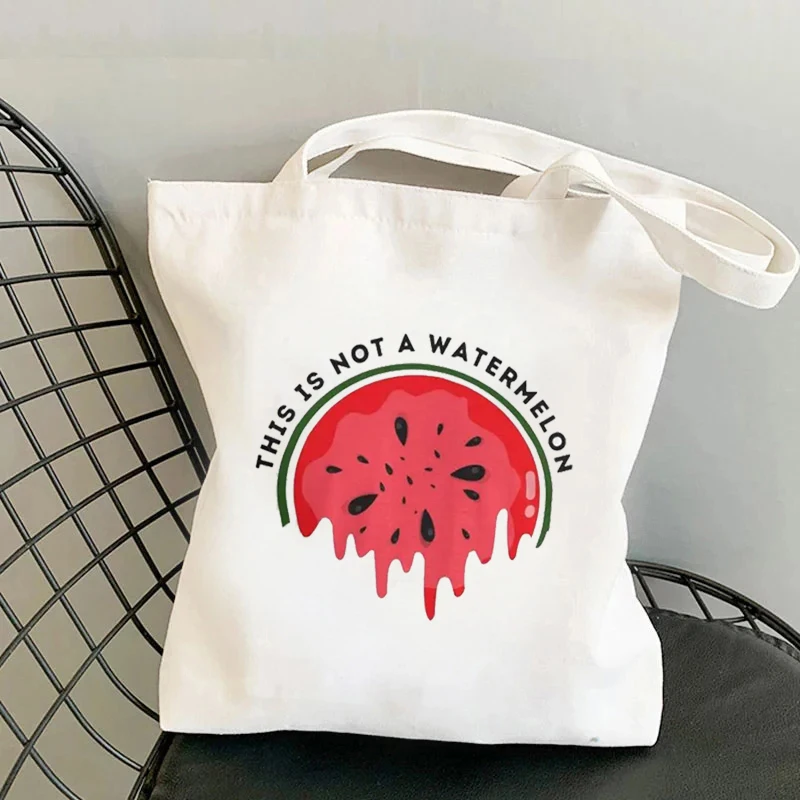 This Is Not A Watermelon Canvas Tote Bags Large Capacity Travel Shopping Supermarket Bag Fashion Simple Shoulder Bag Organizer