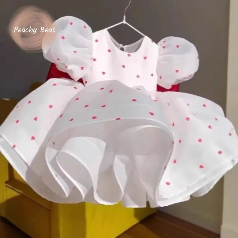 

Baby Girl Princess Big Bow Tutu Dress Puff Sleeve Infant Toddler Child Vintage Vestido Wedding Birthday Party Baby Clothes 1-12Y