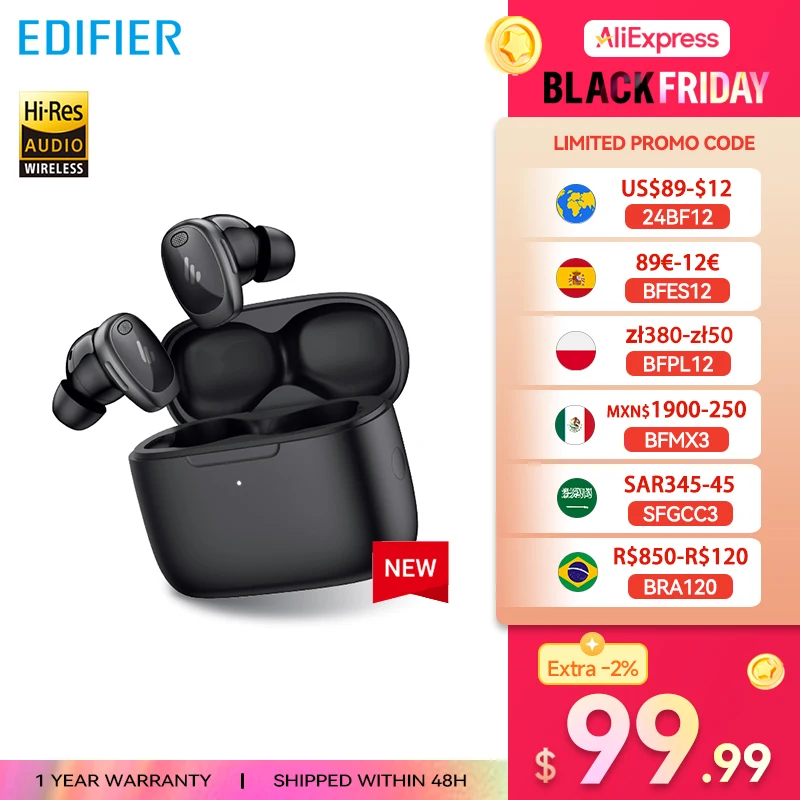 Edifier Neodots Wireless Earbuds Noise Cancelling Bluetooth Earphones Wireless Charging LDAC Hi-Res Audio Hybrid Driver