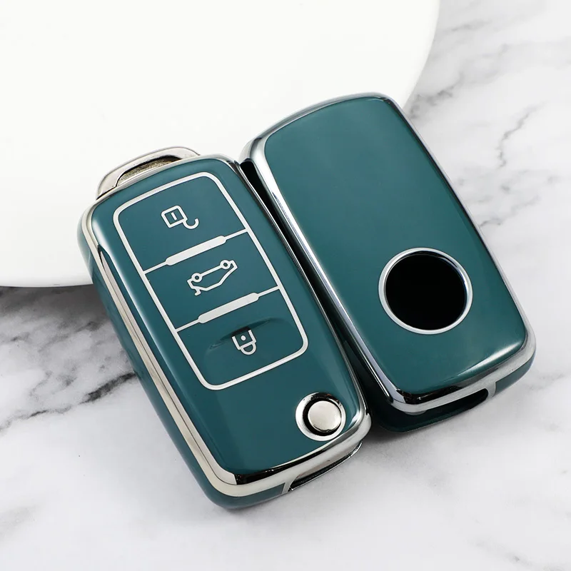 TPU Lật Chìa Khóa Xe Ô Tô Bao Vỏ Xe Volkswagen VW Polo Golf Passat Tiguan Cánh Cứng Caddy T5 Lên Eos Skoda octavia Ghế Leon Altea