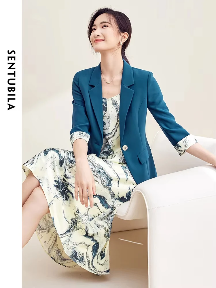 SENTUBILA Office Lady 2 Piece Sets Women Outfit Elegant Blazer Strap Dress Fashion New Two Piece Set Female Clothing 133Z50647