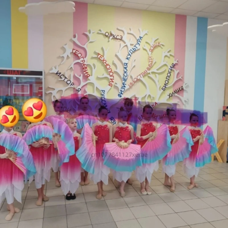 Children's Classical Dance Performance Costumes, Elegant Fan Umbrella Dance for Girls' Yangko, New Ethnic Dance Costumes