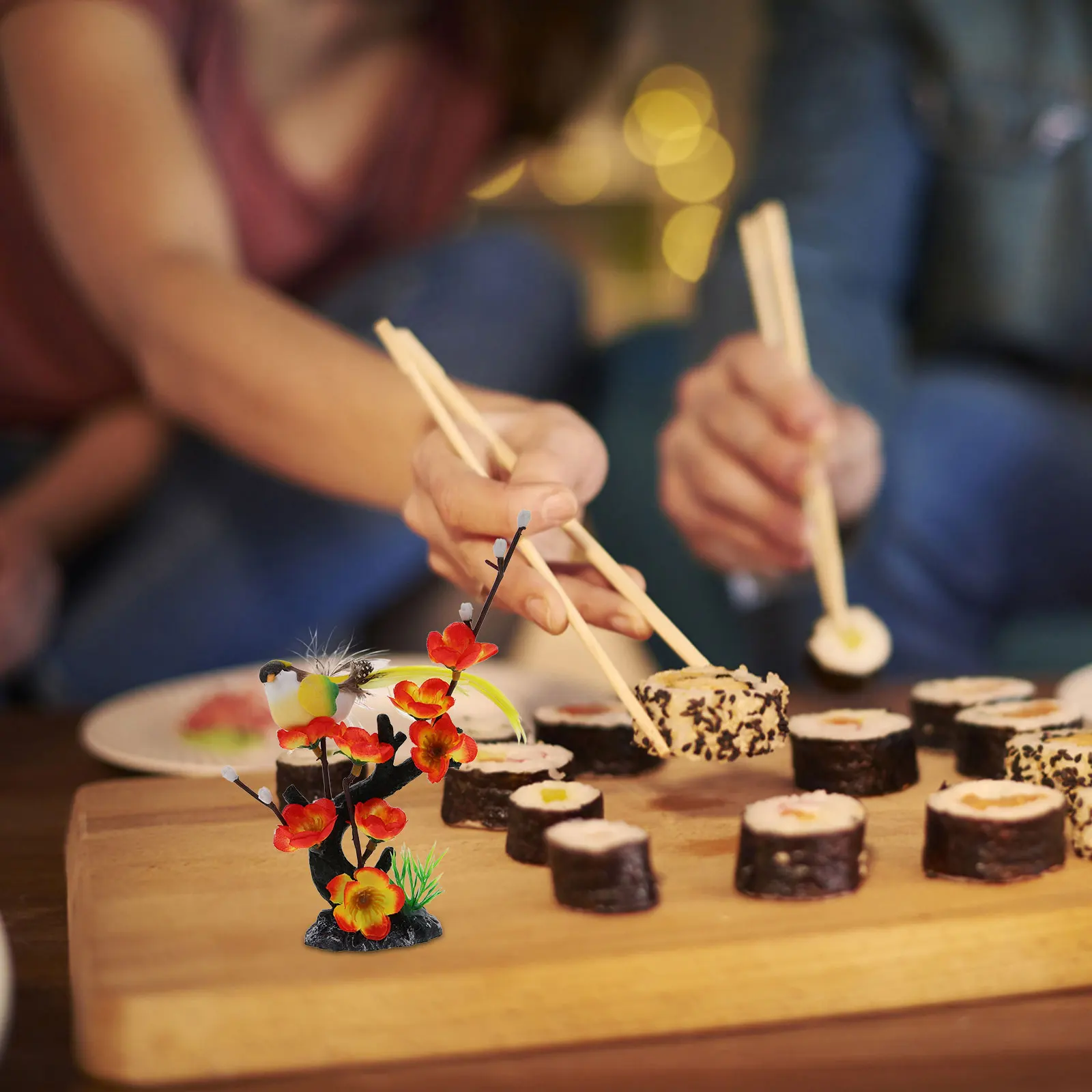 

2 Pcs Plum Blossom Salad Sushi Plate Decorations Artificial Flowers Ornaments Long Lasting For Restaurant Events