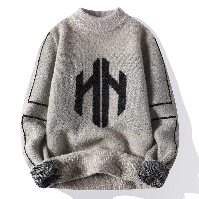 

Men's Knitted Sweater Large Size 2025 New Arrival Casual Sle Polyester Fiber Long Sve f High Collar Warm Function